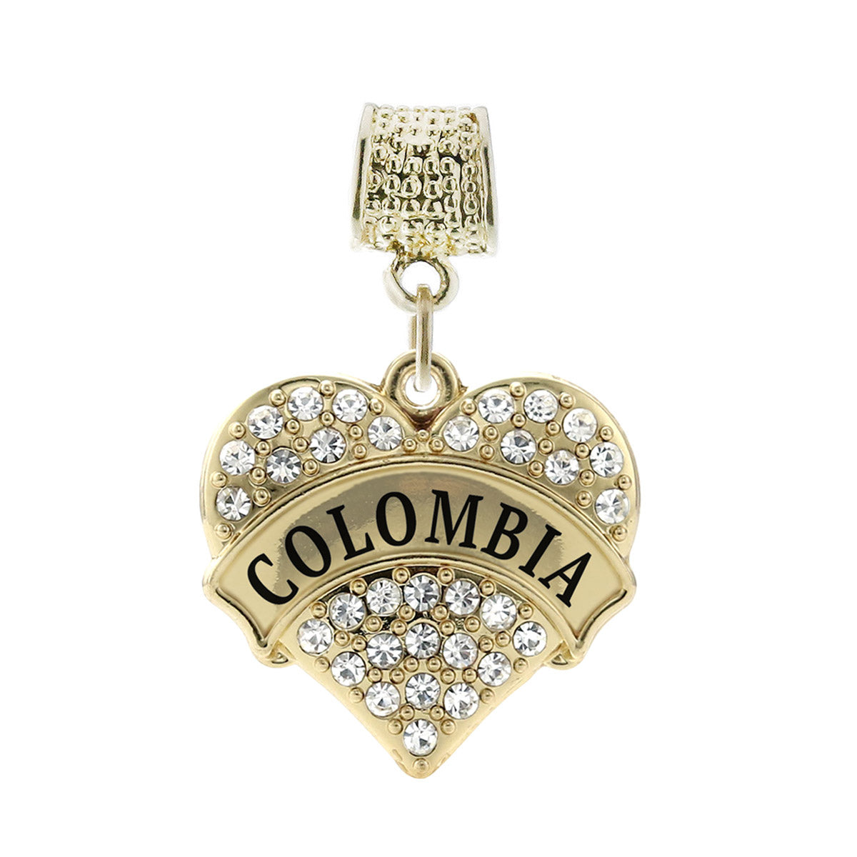 Gold Colombia Pave Heart Memory Charm