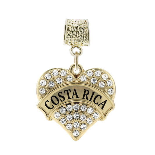 Gold Costa Rica Pave Heart Memory Charm