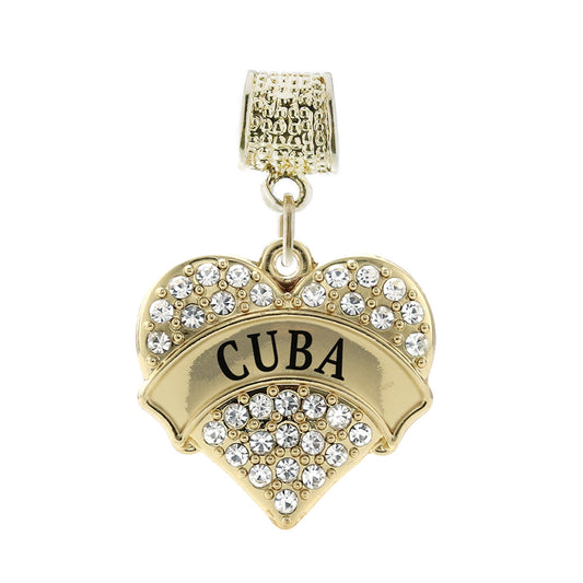 Gold Cuba Pave Heart Memory Charm