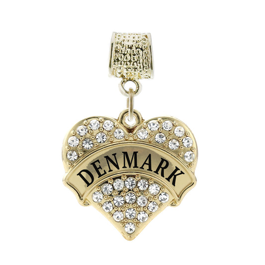 Gold Denmark Pave Heart Memory Charm