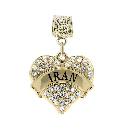 Gold Iran Pave Heart Memory Charm
