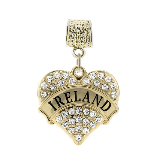 Gold Ireland Pave Heart Memory Charm