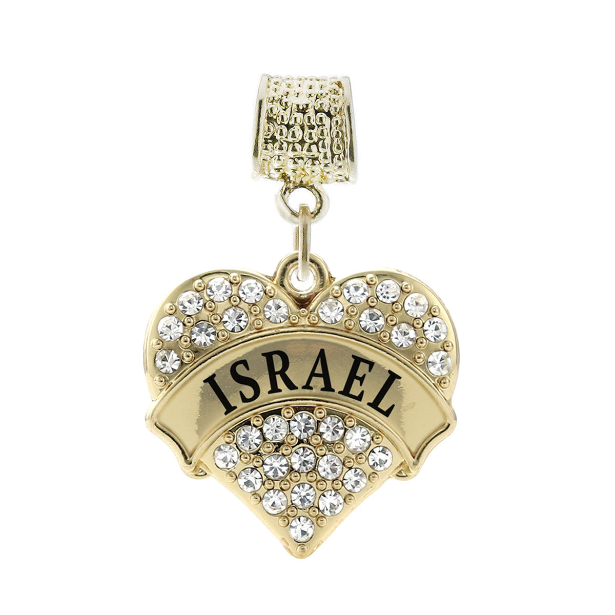 Gold Israel Pave Heart Memory Charm
