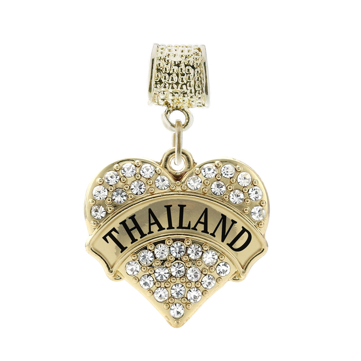 Gold Thailand Pave Heart Memory Charm
