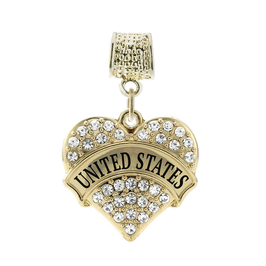 Gold United States Pave Heart Memory Charm