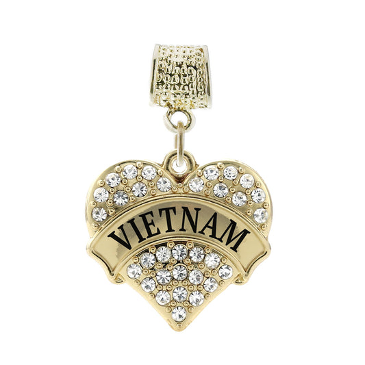 Gold Vietnam Pave Heart Memory Charm