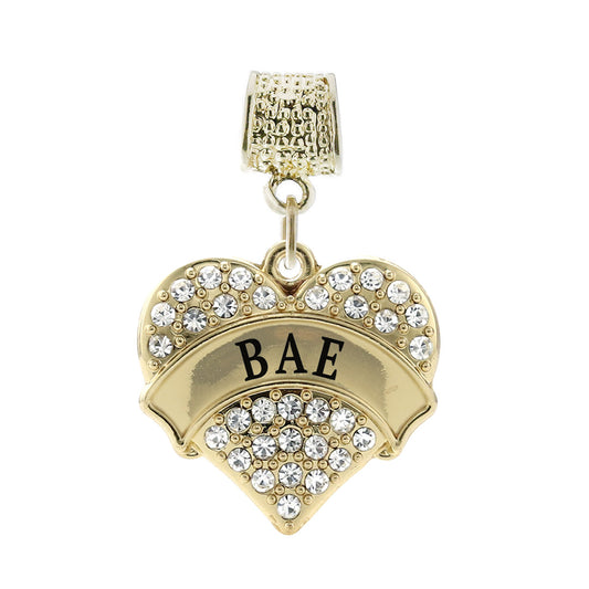 Gold Bae Pave Heart Memory Charm