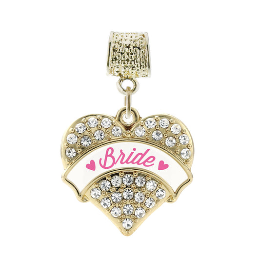 Gold Rose Bride Pave Heart Memory Charm