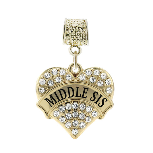 Gold Middle Sis Pave Heart Memory Charm