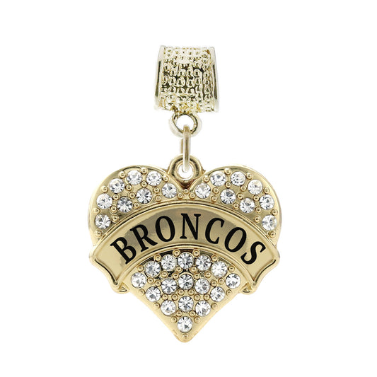 Gold Broncos Pave Heart Memory Charm