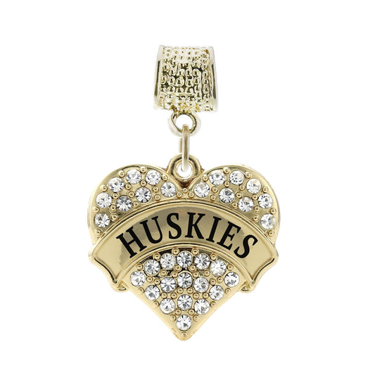 Gold Huskies Pave Heart Memory Charm