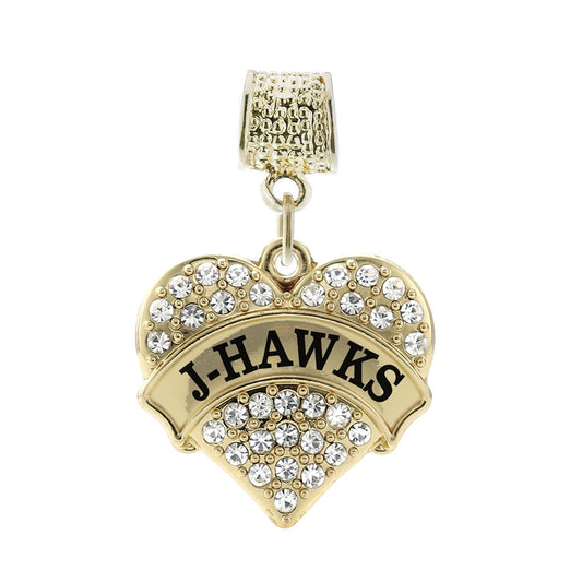 Gold J-Hawks Pave Heart Memory Charm