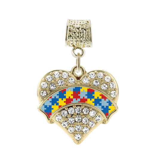 Gold Autism Awareness Pave Heart Memory Charm