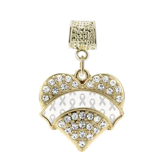 Gold White Ribbon Support Pave Heart Memory Charm