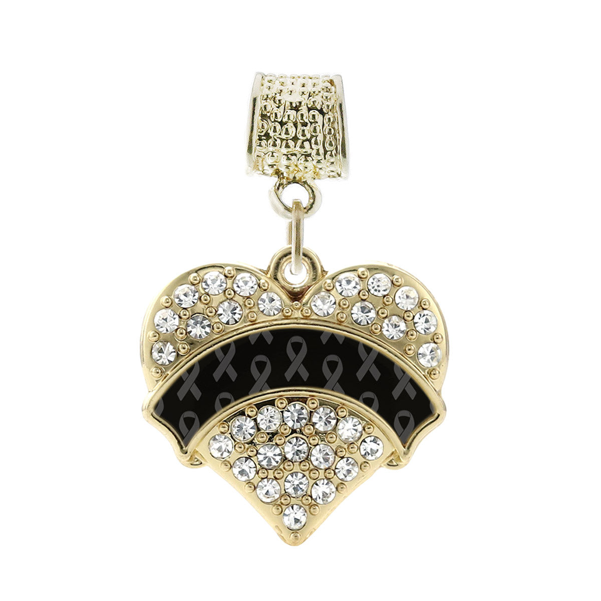 Gold Black Ribbon Support Pave Heart Memory Charm