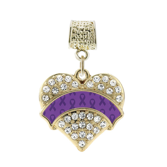 Gold Purple Ribbon Support Pave Heart Memory Charm