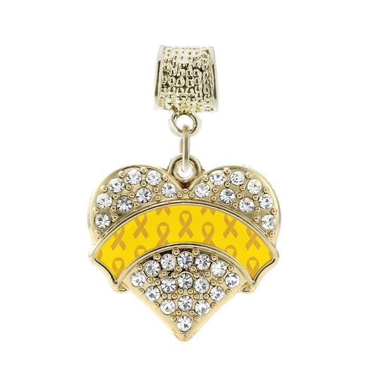Gold Yellow Ribbon Support Pave Heart Memory Charm