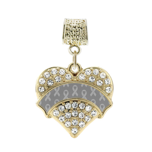 Gold Gray Ribbon Support Pave Heart Memory Charm