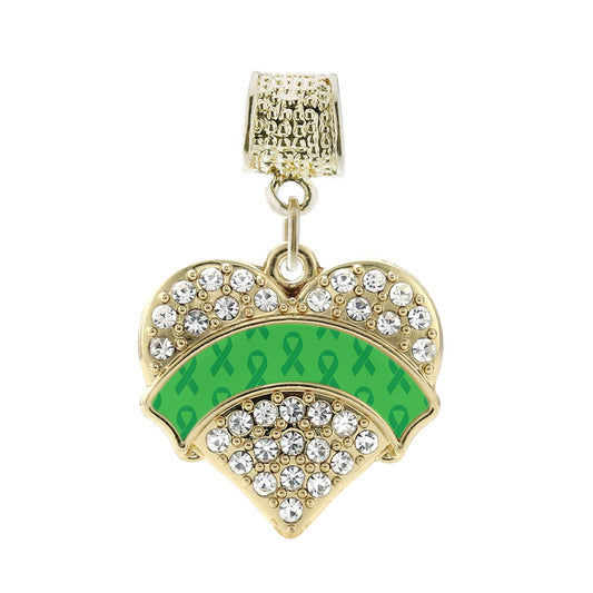 Gold Green Ribbon Support Pave Heart Memory Charm
