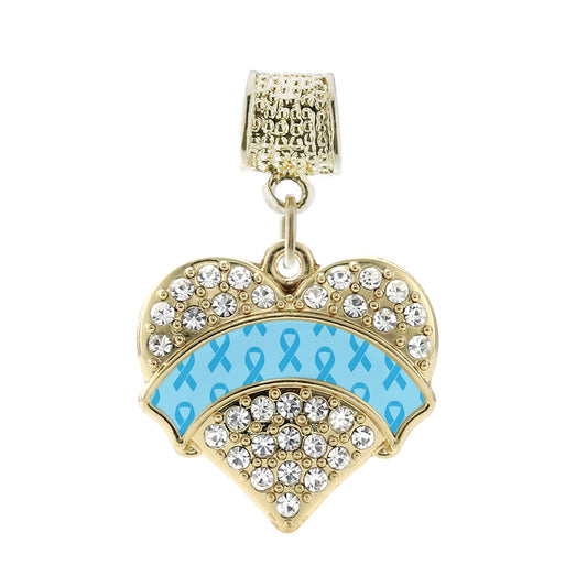 Gold Light Blue Ribbon Support Pave Heart Memory Charm