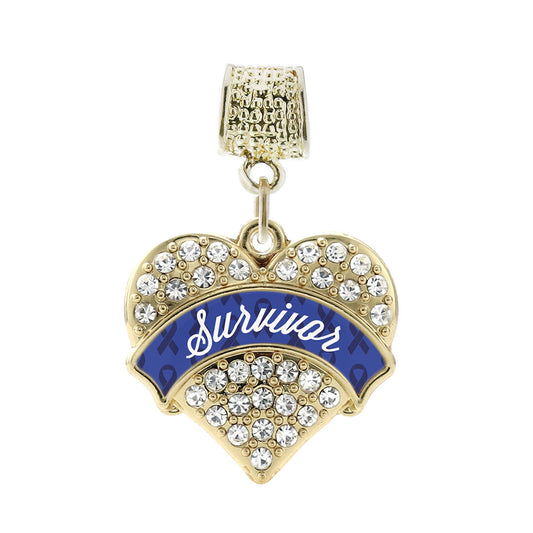 Gold Blue Survivor Pave Heart Memory Charm