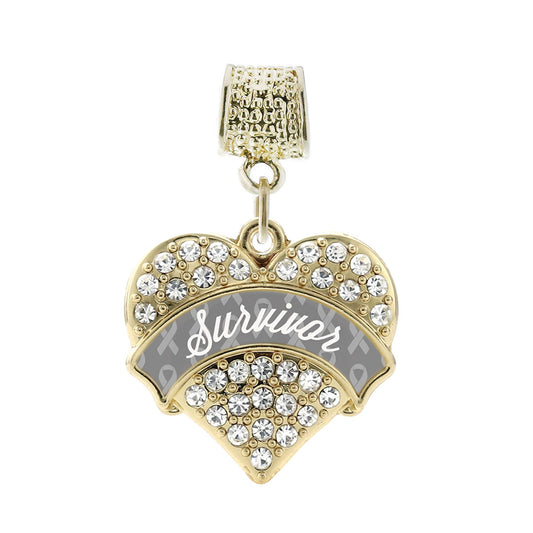 Gold Gray Survivor Pave Heart Memory Charm