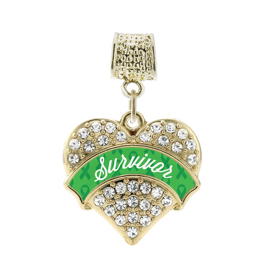Gold Green Survivor Pave Heart Memory Charm