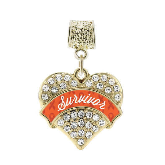 Gold Orange Survivor Pave Heart Memory Charm