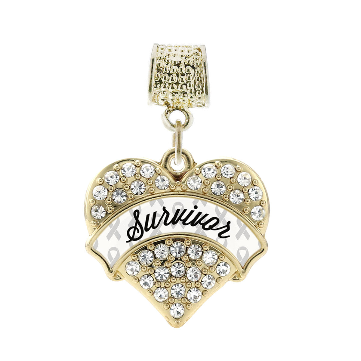 Gold White and Black Survivor Pave Heart Memory Charm