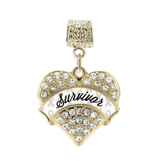 Gold White and Black Survivor Pave Heart Memory Charm