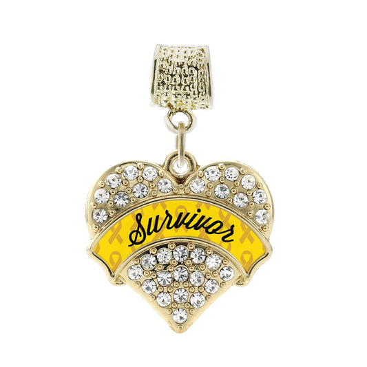 Gold Yellow Survivor Pave Heart Memory Charm