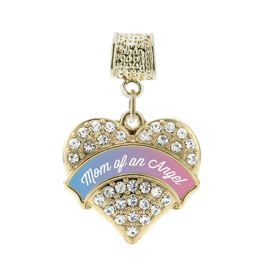 Gold Mom of an Angel Pave Heart Memory Charm