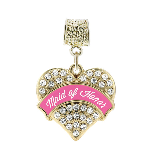Gold Maid of Honor Pave Heart Memory Charm