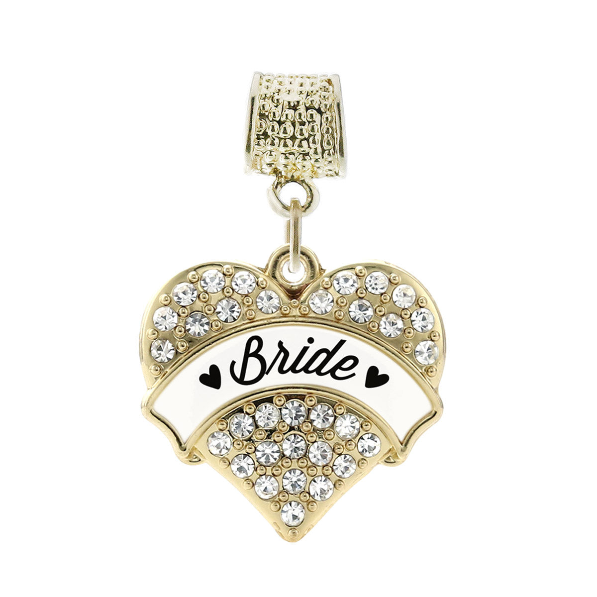 Gold Black and White Bride Pave Heart Memory Charm