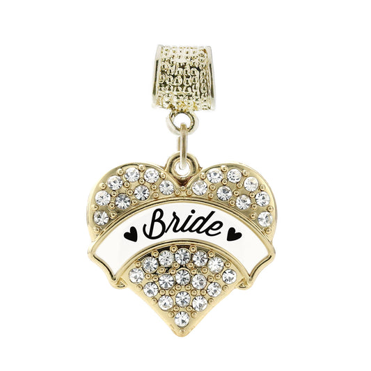 Gold Black and White Bride Pave Heart Memory Charm