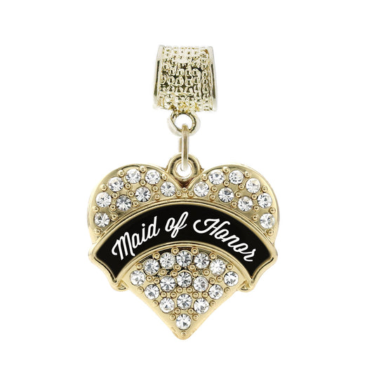 Gold Black and White Maid of Honor Pave Heart Memory Charm