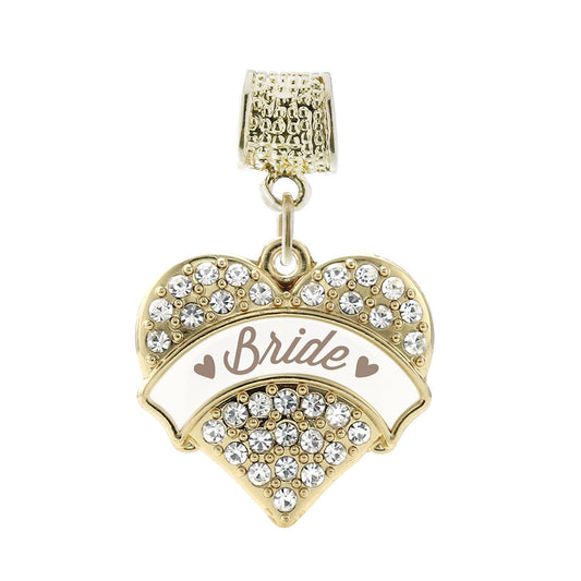 Gold Brown and White Bride Pave Heart Memory Charm