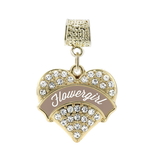 Gold Brown and White Flower Girl Pave Heart Memory Charm