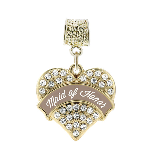 Gold Brown and White Maid of Honor Pave Heart Memory Charm
