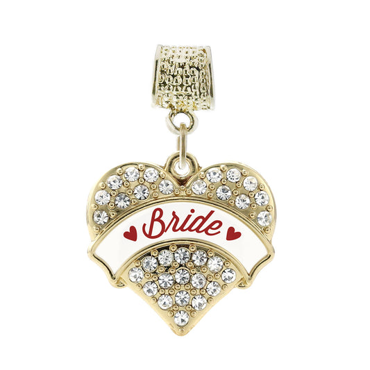 Gold Crimson Red Bride Pave Heart Memory Charm