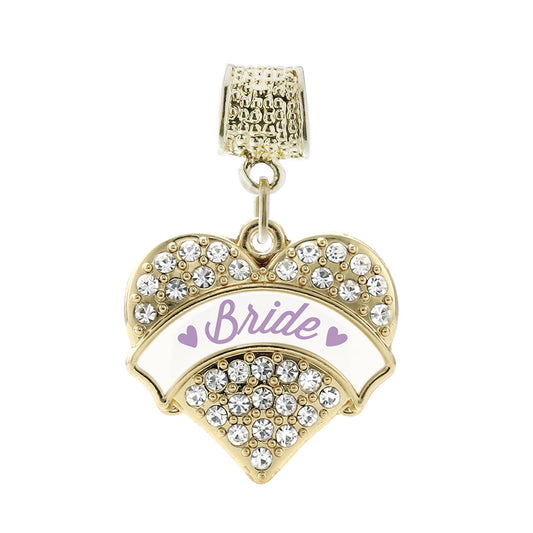 Gold Lavender Bride Pave Heart Memory Charm