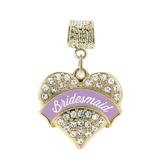 Gold Lavender Bridesmaid Pave Heart Memory Charm