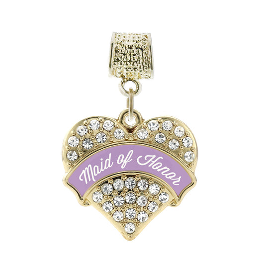 Gold Lavender Maid of Honor Pave Heart Memory Charm