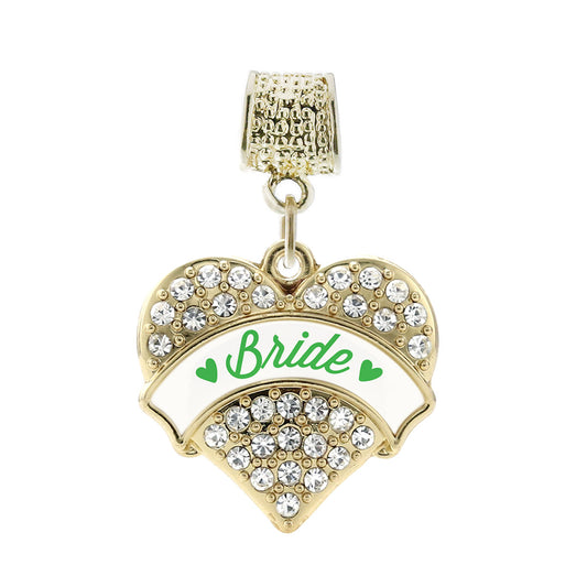 Gold Emerald Green Bride Pave Heart Memory Charm