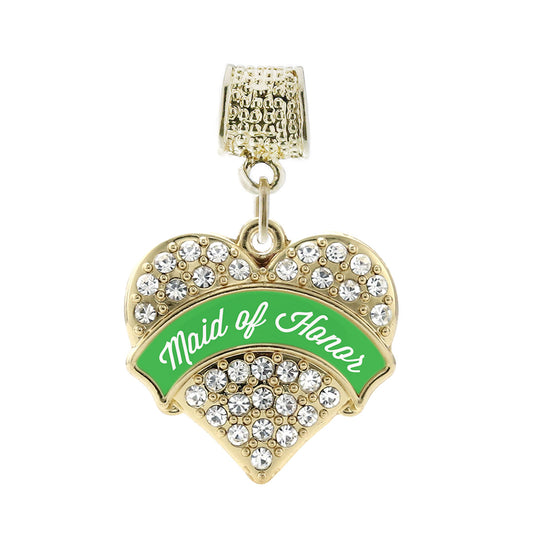 Gold Emerald Green Maid of Honor Pave Heart Memory Charm
