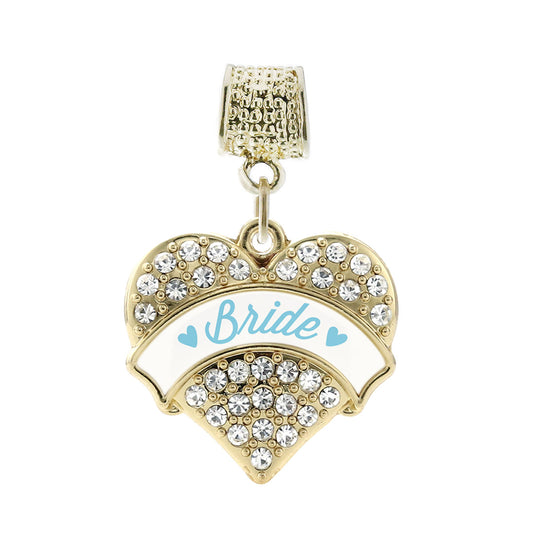 Gold Light Blue Bride Pave Heart Memory Charm