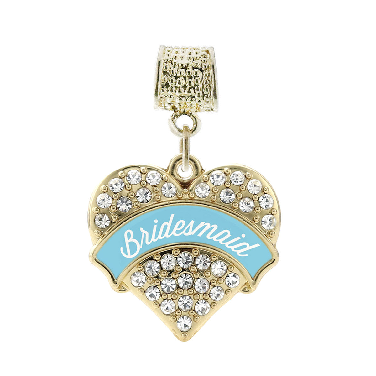 Gold Light Blue Bridesmaid Pave Heart Memory Charm