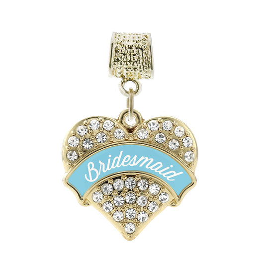 Gold Light Blue Bridesmaid Pave Heart Memory Charm