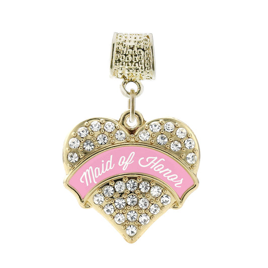 Gold Light Pink Maid of Honor Pave Heart Memory Charm