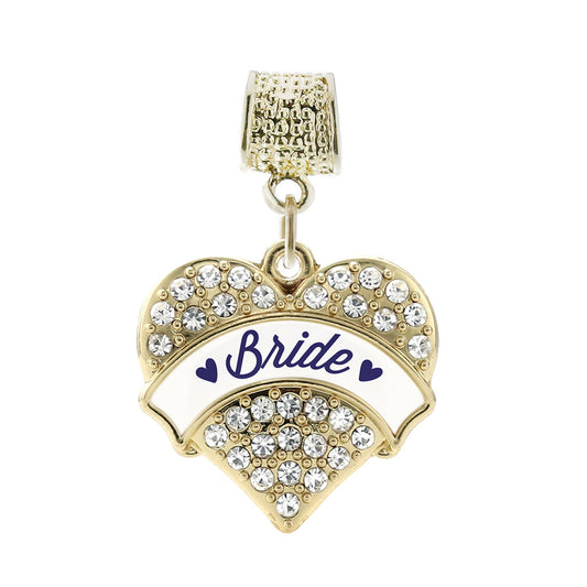 Gold Navy Blue Bride Pave Heart Memory Charm